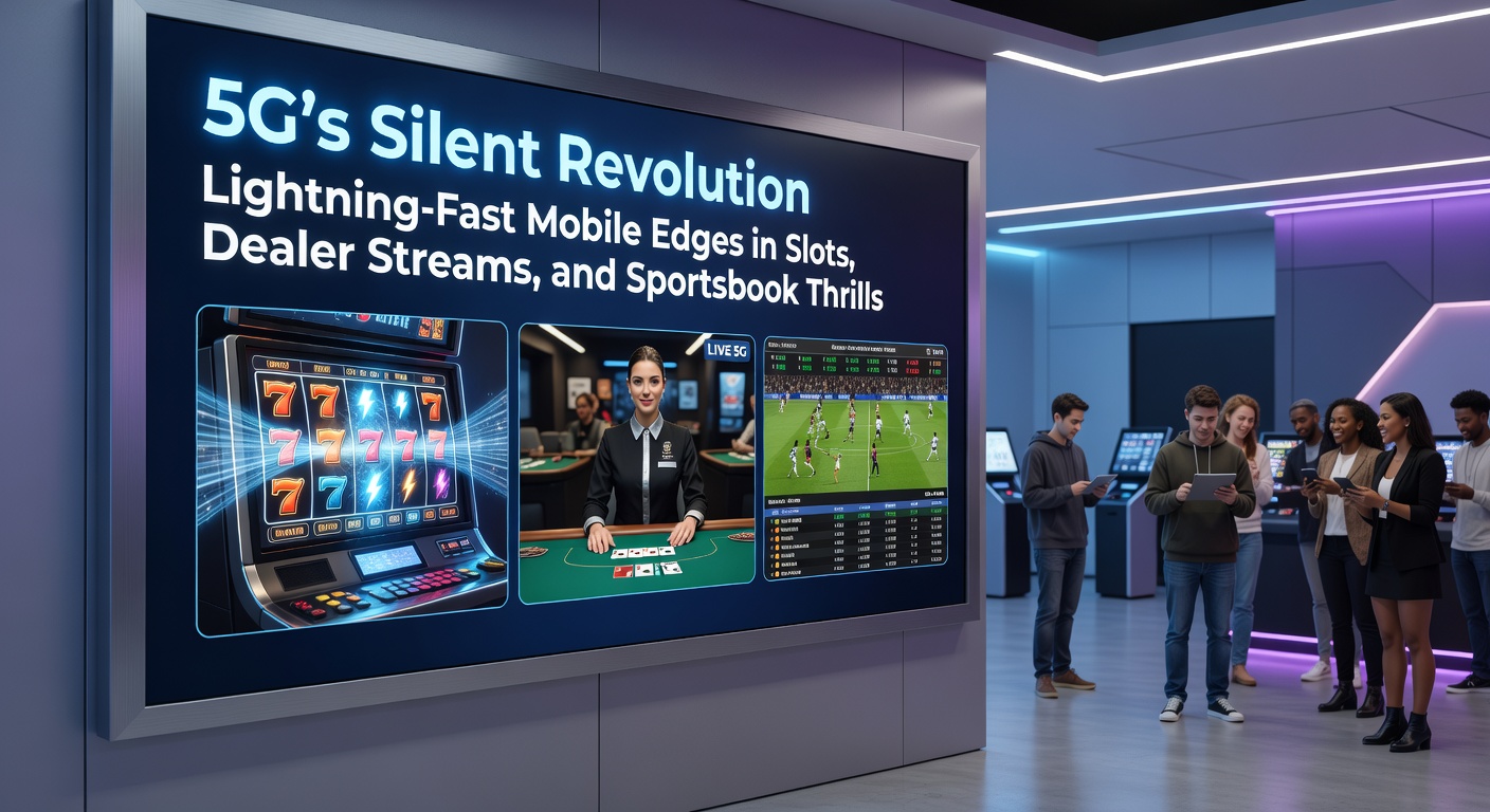 Live dealer roulette table streamed in crystal-clear 4K on a mobile screen, with 5G icons pulsing to show lag-free interaction, chat bubbles active, and betting chips flying across the interface