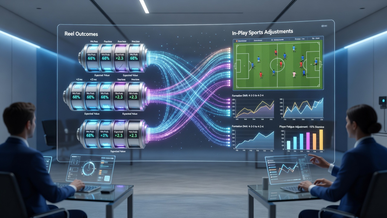 Network diagram showing connections between reel outcome data and dynamic sports odds updates